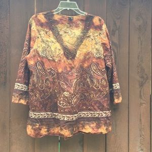 Boho tunic, brown paisley border print size L